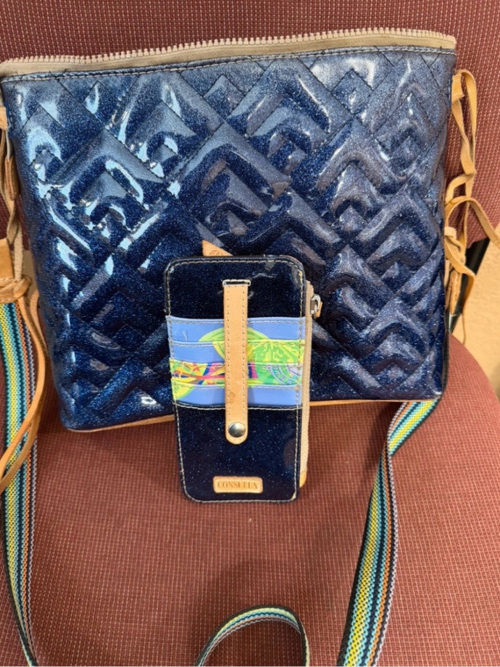 Consuela Navy Blue Crossbody Bag with Matching Phone Wristlet